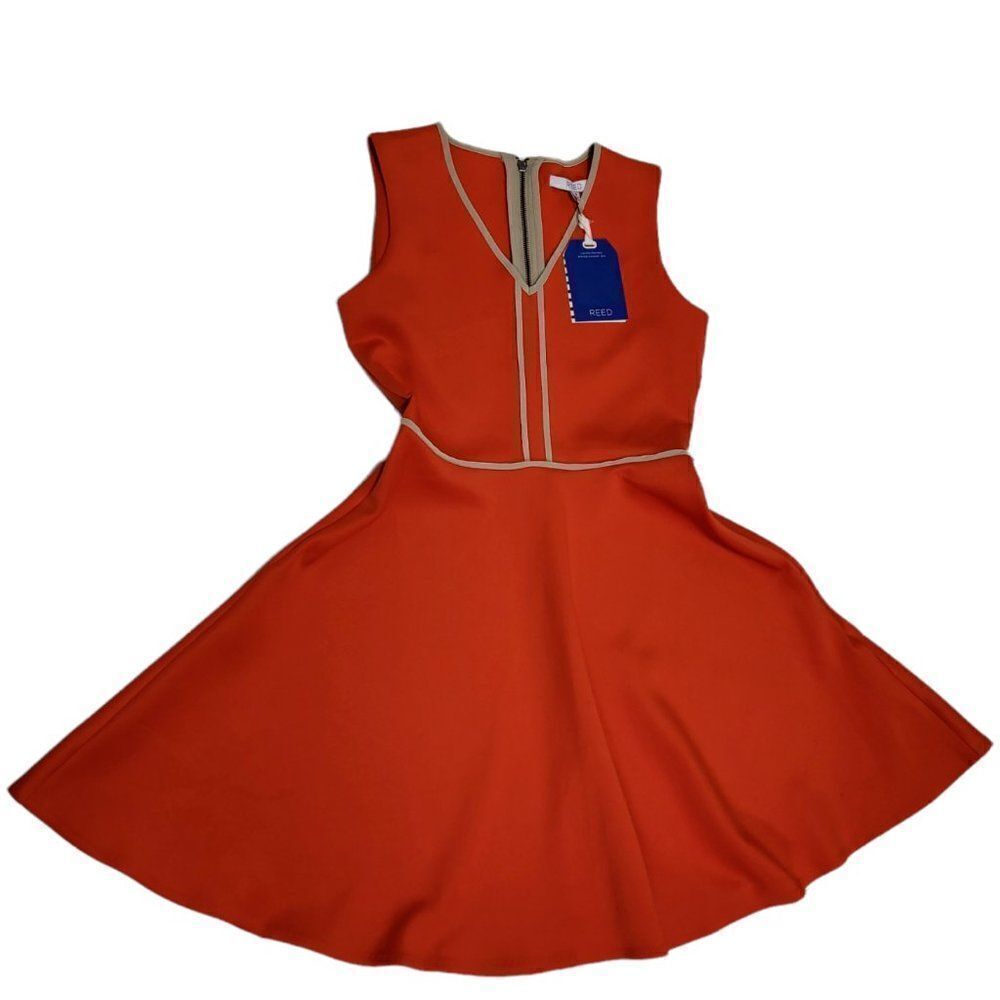 REED Sleeveless V-Neck Fit & Flare Dress Orange M